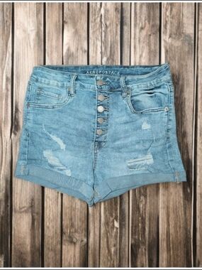 Aeropostale Light Wash Distressed Button-Fly Super High Rise Jean Shorts